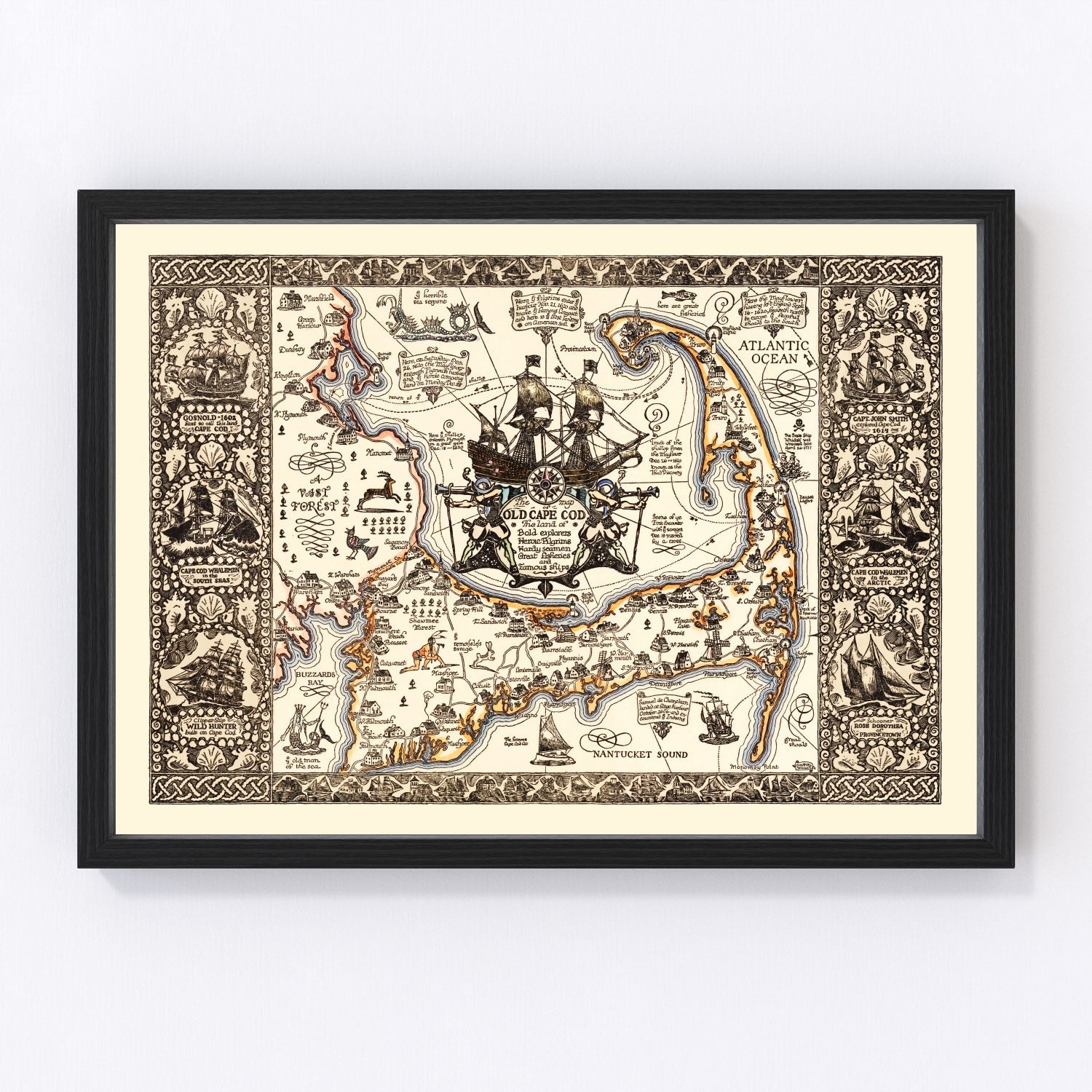 Vintage map of Cape Cod, Massachusetts, 1930, seaside communities