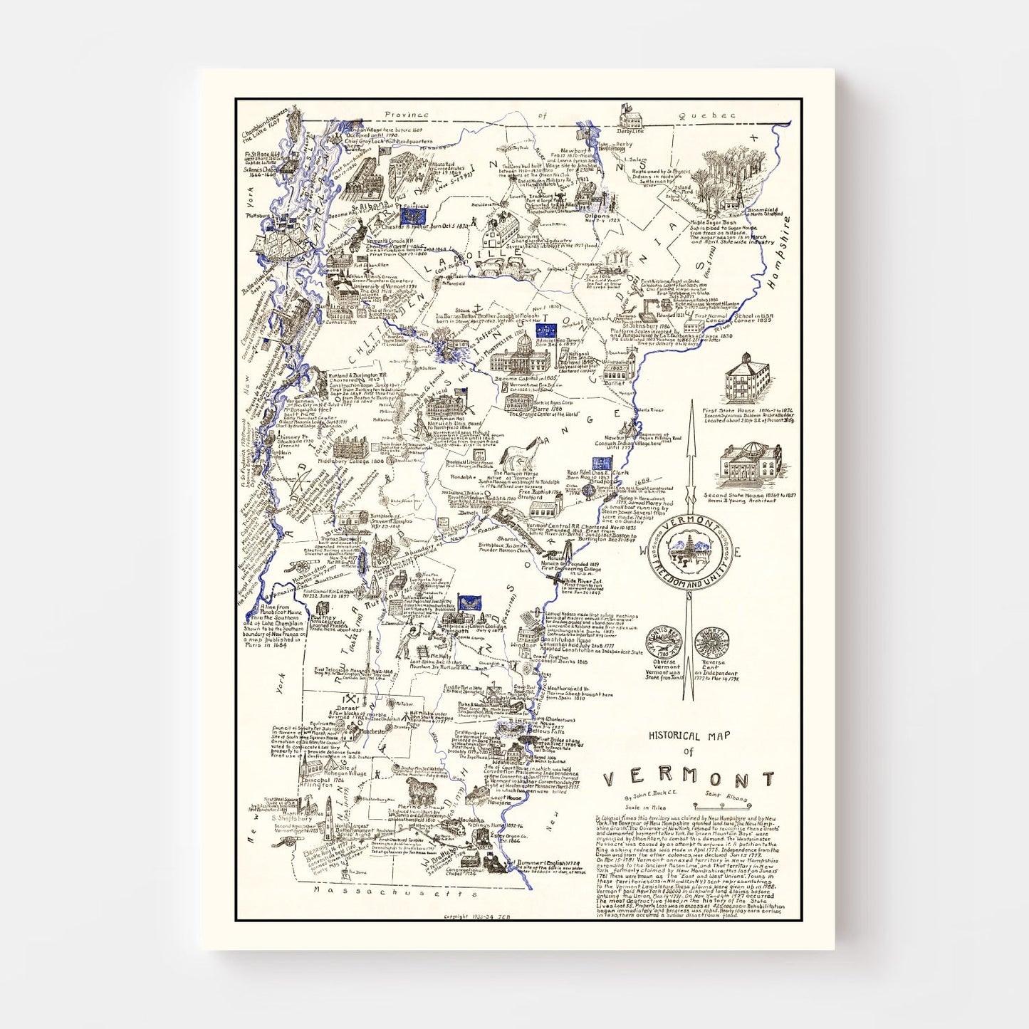 Vintage Map of Vermont, 1934