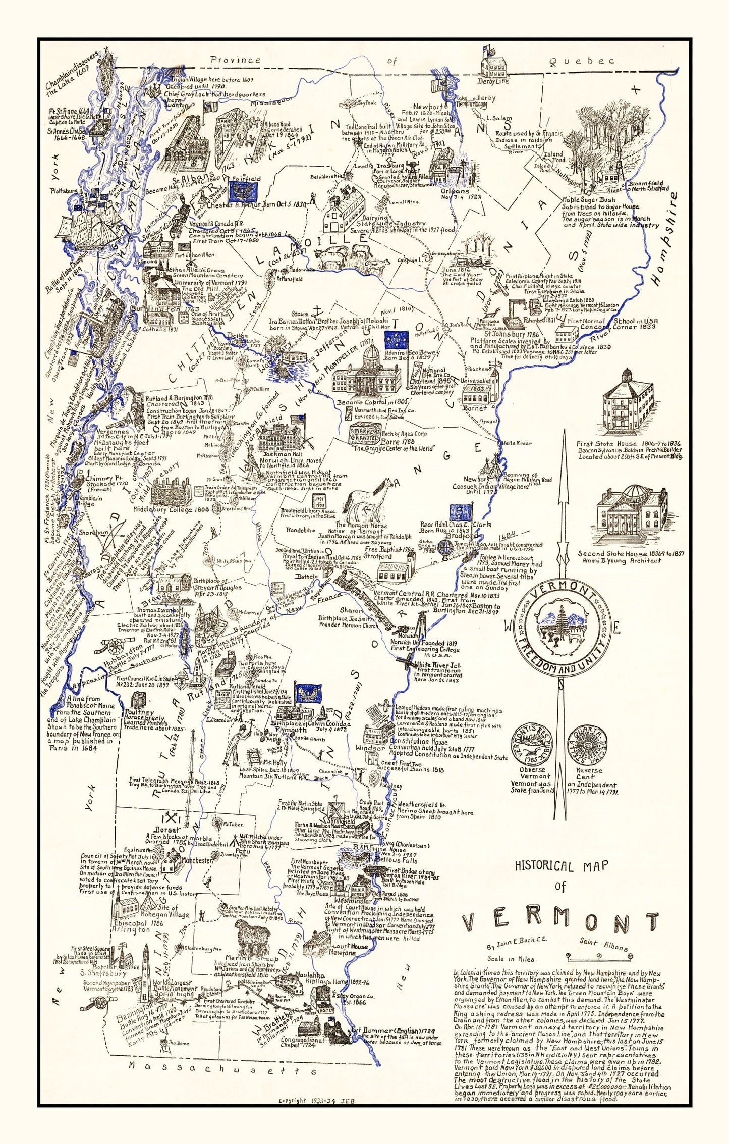 Vintage Map of Vermont, 1934