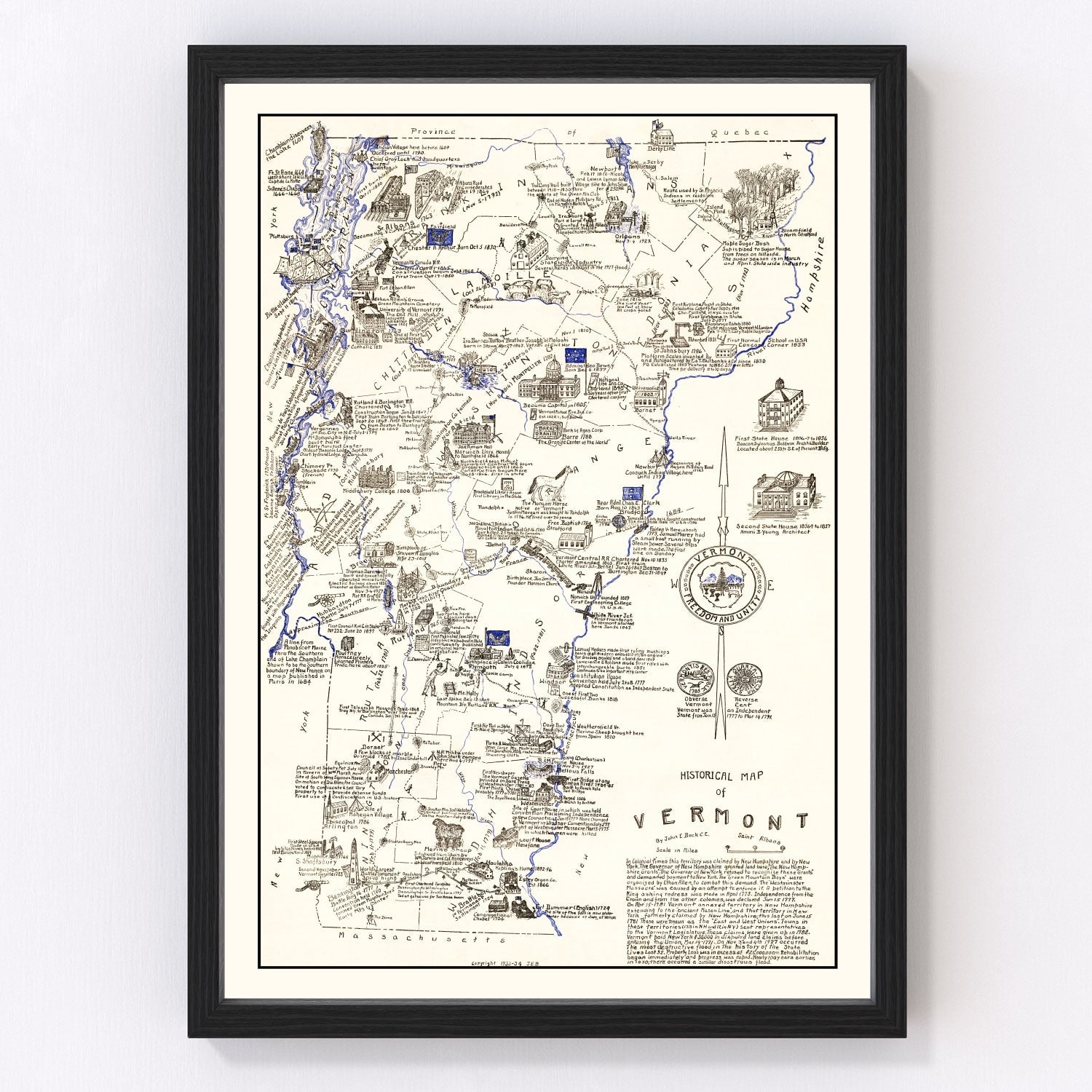 Vintage map of Vermont, 1934