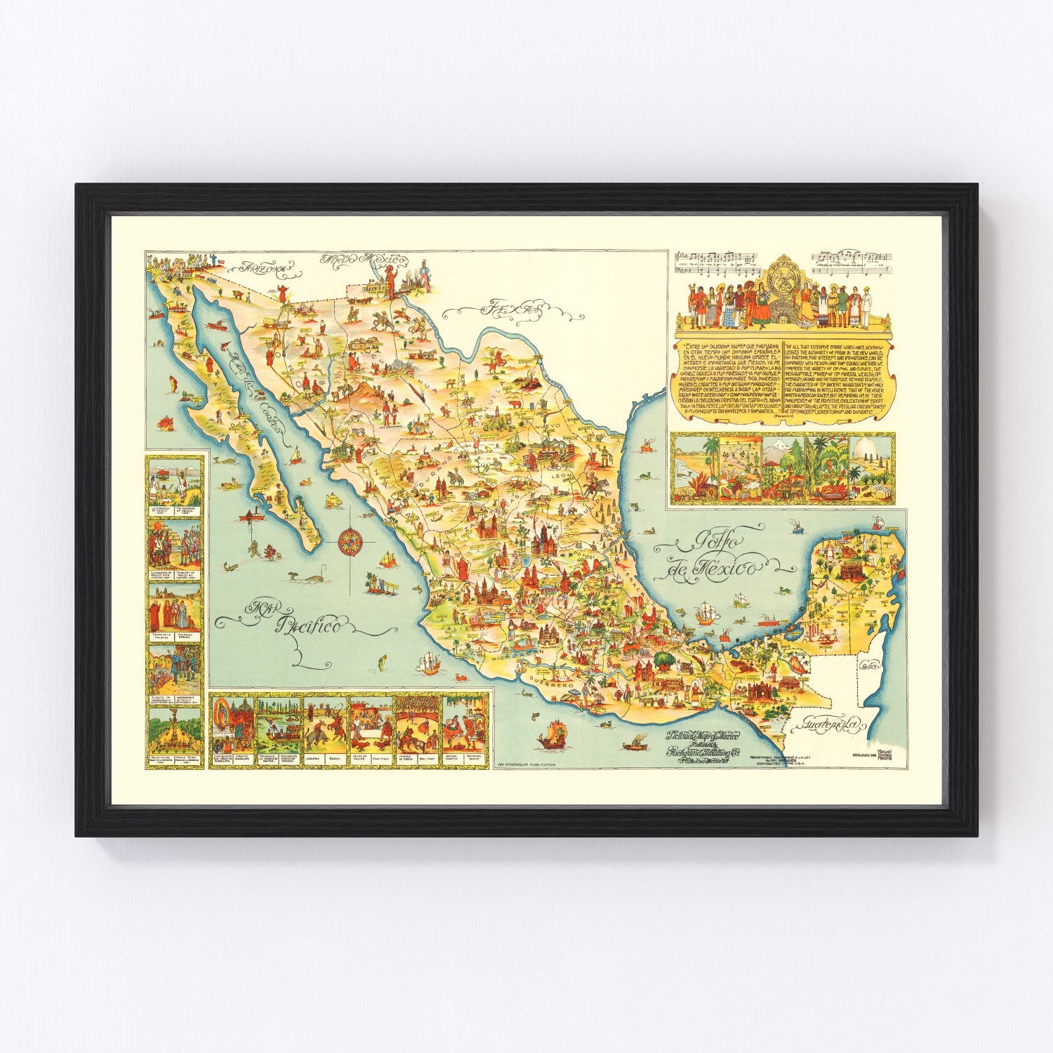 vintage pictorial map of Mexico, 1931