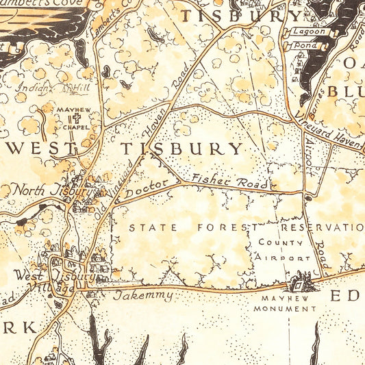 Vintage Map of Martha's Vineyard, 1954