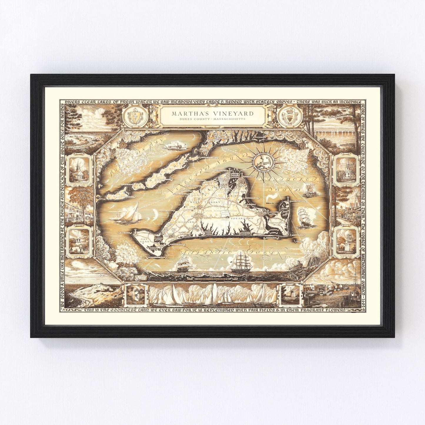 Vintage map of Martha's Vineyard, Massachusetts, 1954