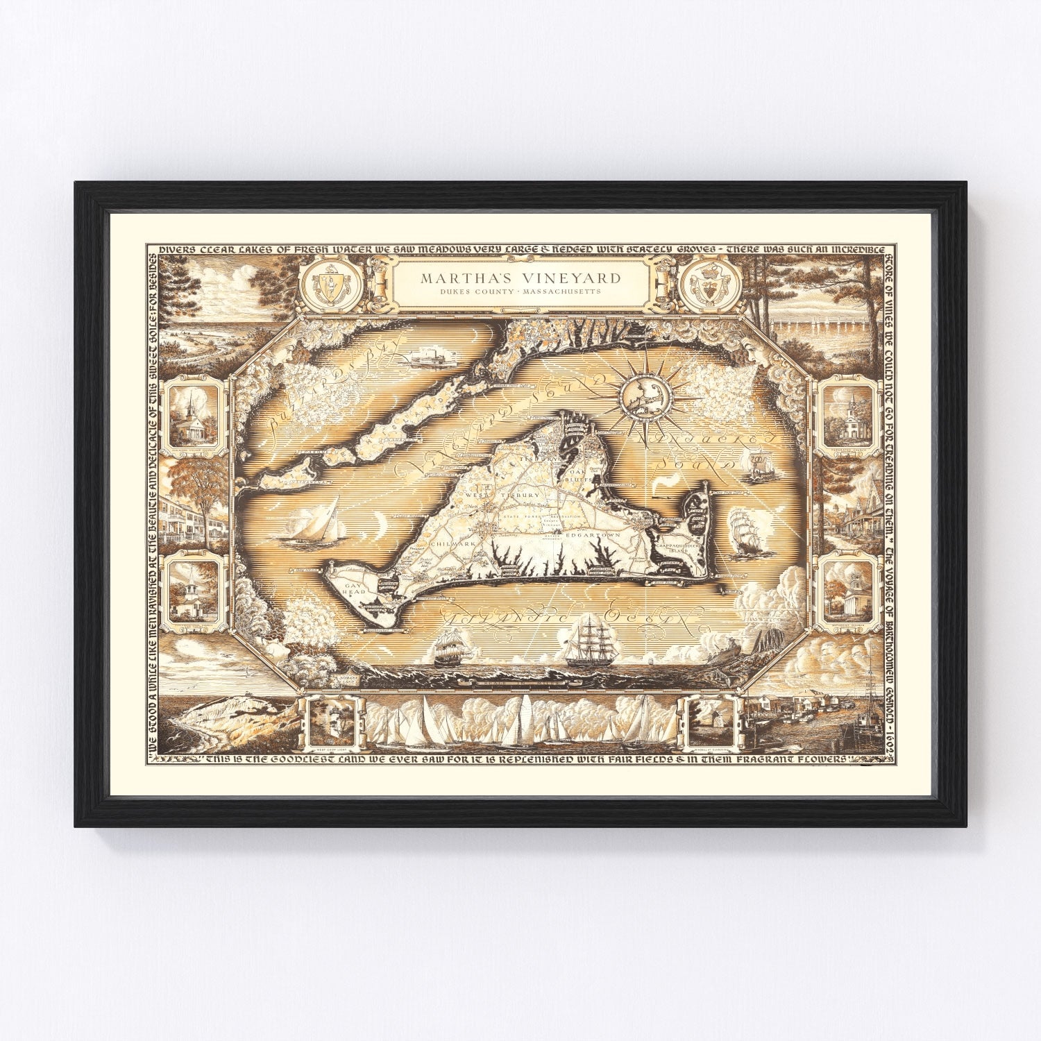 Vintage map of Martha's Vineyard, Massachusetts, 1954