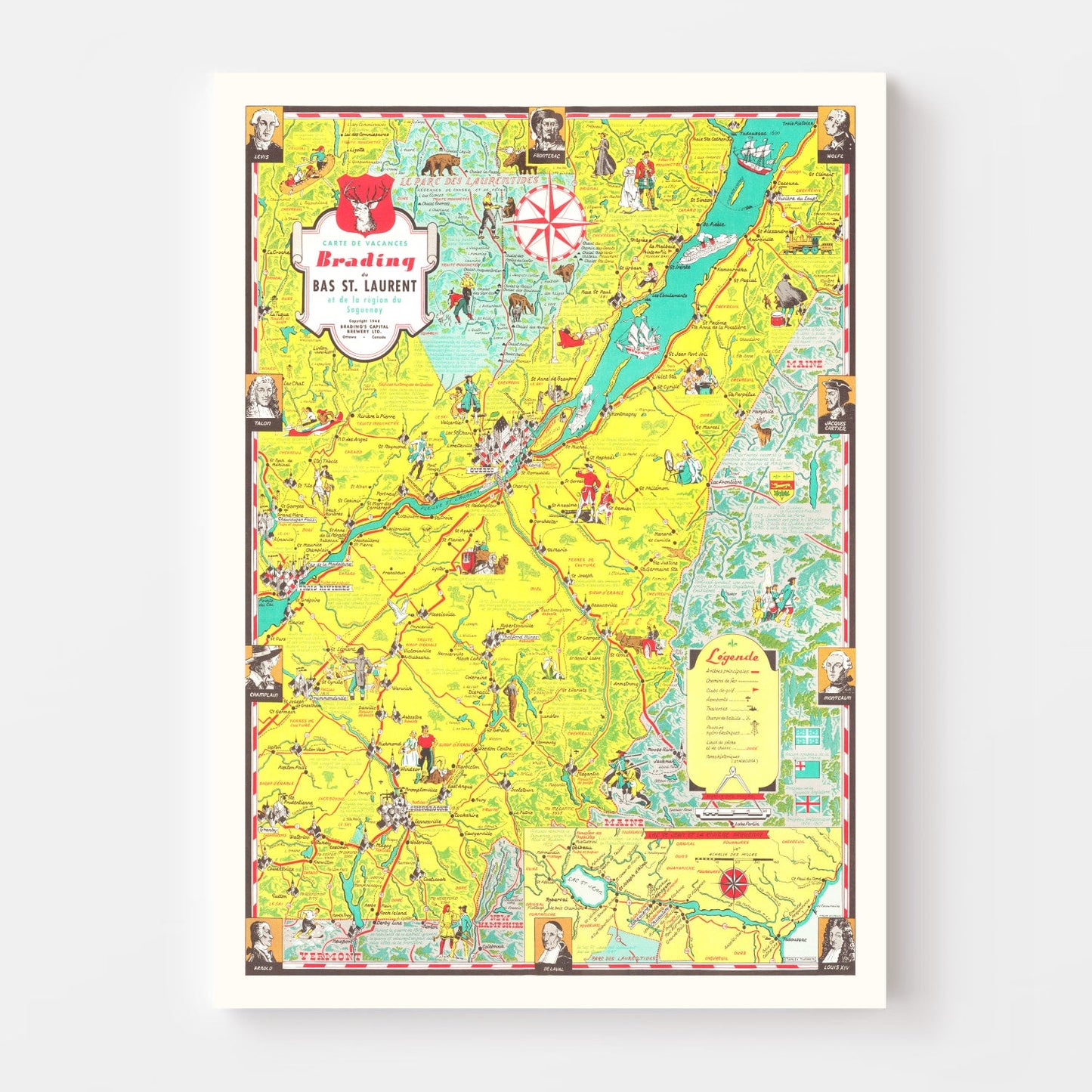 Vintage Map of Saguenay, Canada, 1948