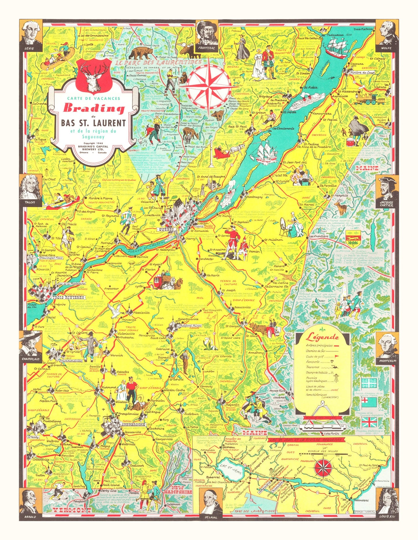 Vintage Map of Saguenay, Canada, 1948