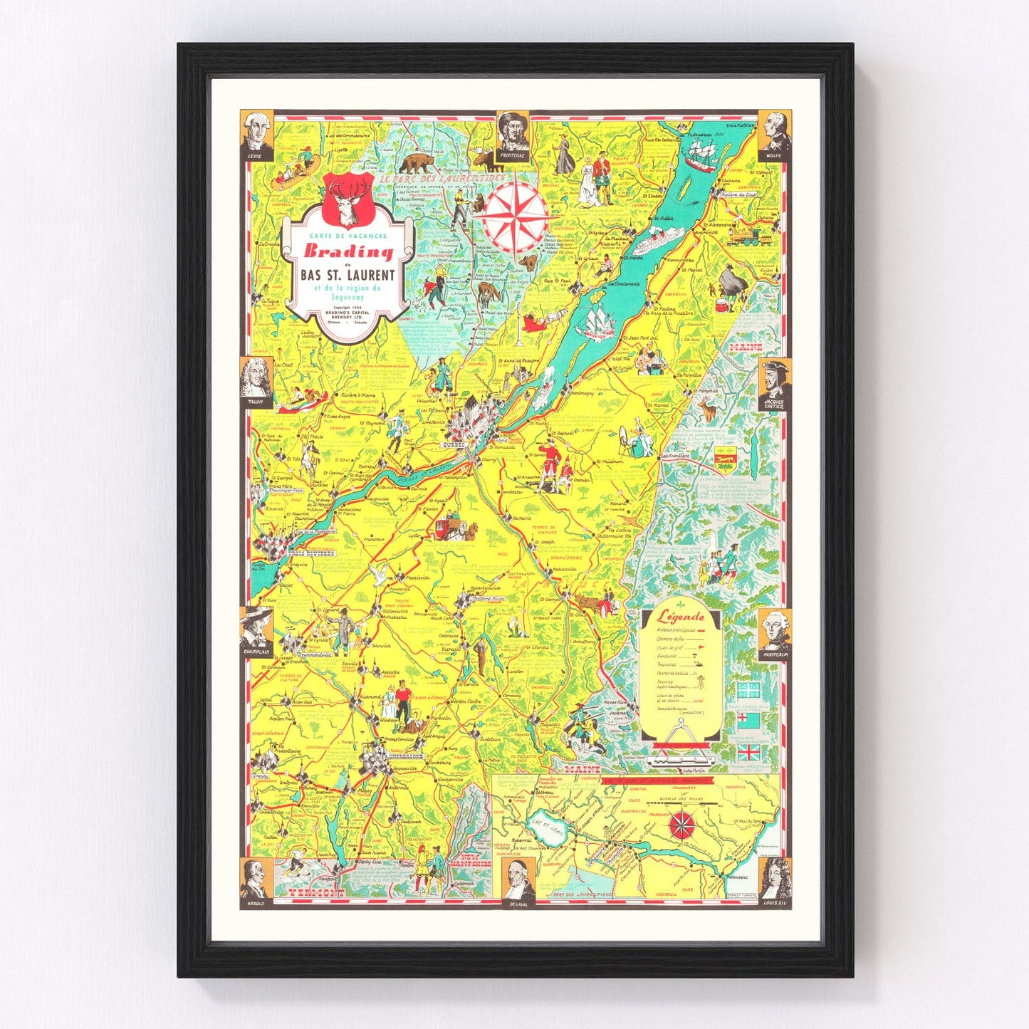 vintage map of Saguenay, Canada, 1948