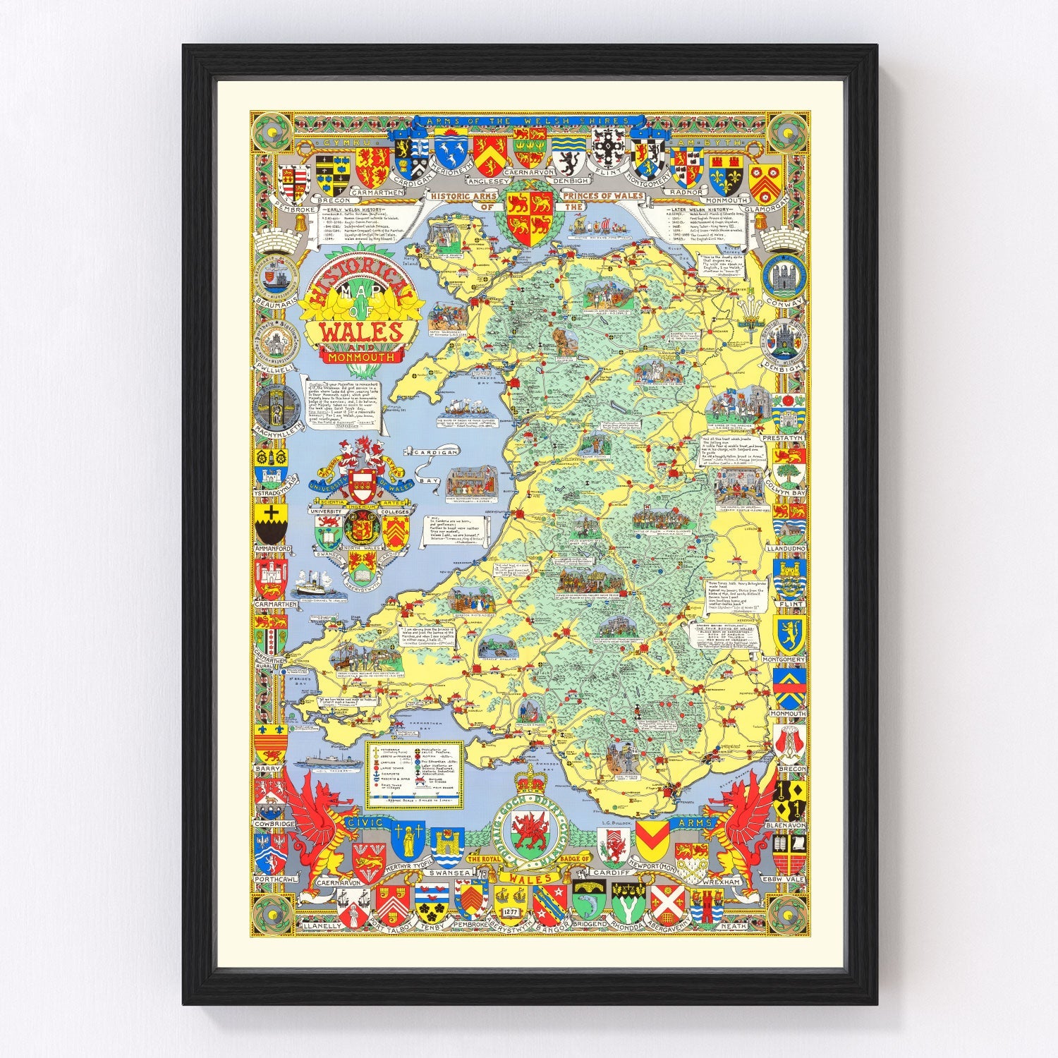 Vintage map of Wales, 1966, digitally restored