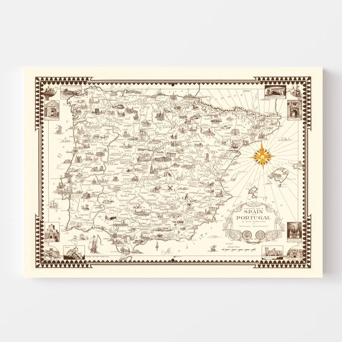Vintage Pictorial Map of Spain and Portugal, 1935