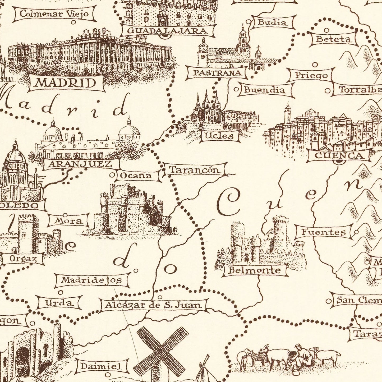 Vintage Pictorial Map of Spain and Portugal, 1935