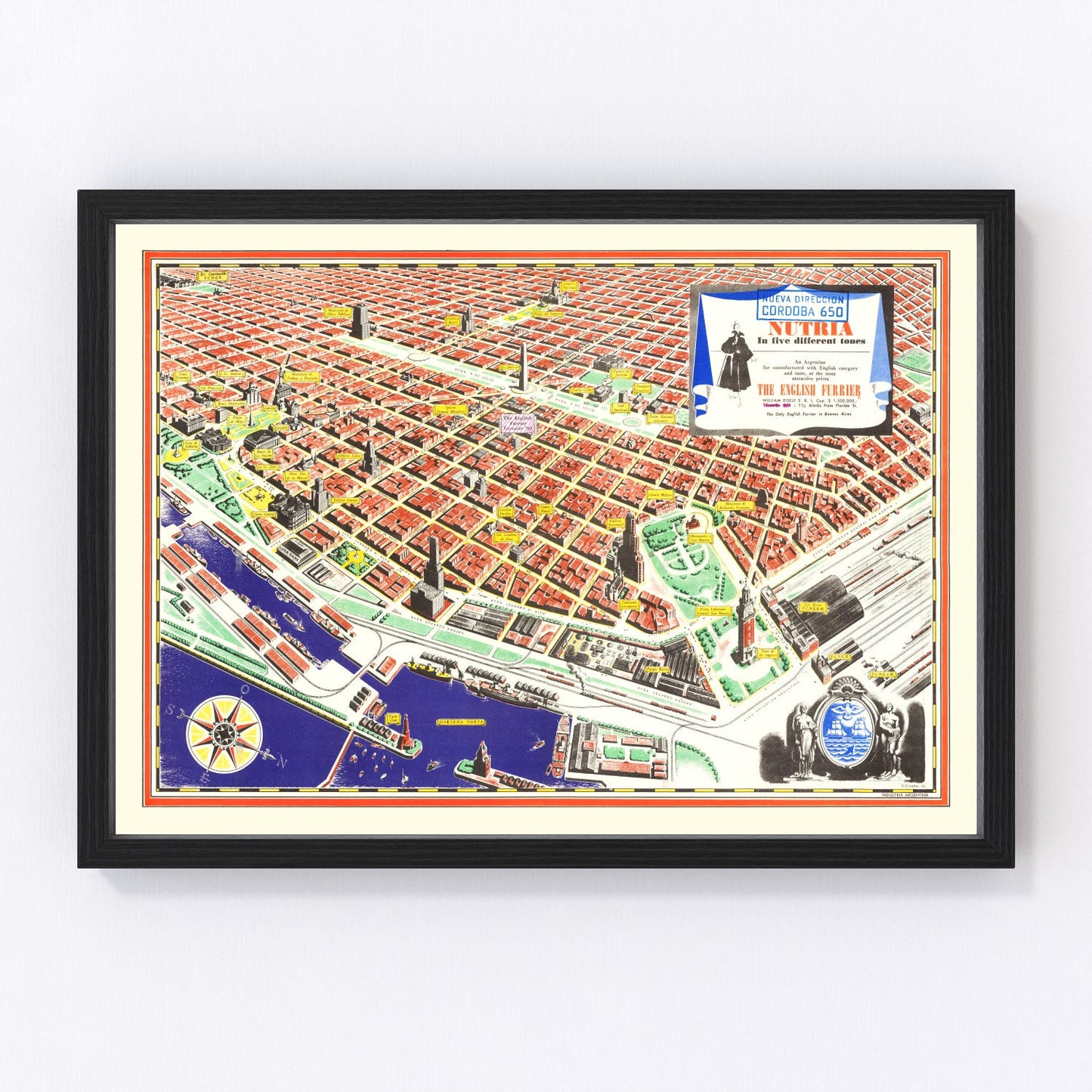 Vintage map of Buenos Aires, Argentina, 1950