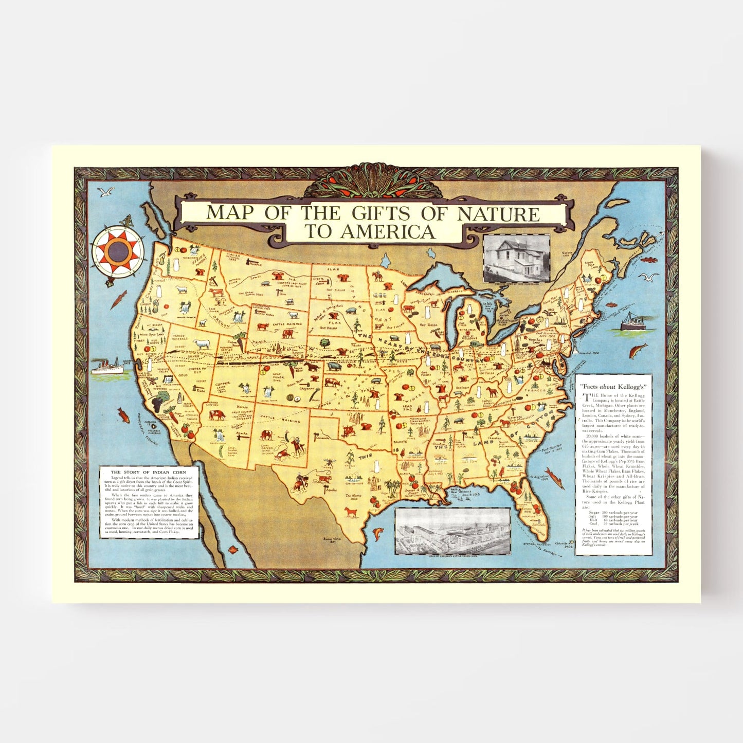 Vintage Map - Gifts of Nature to America, 1934