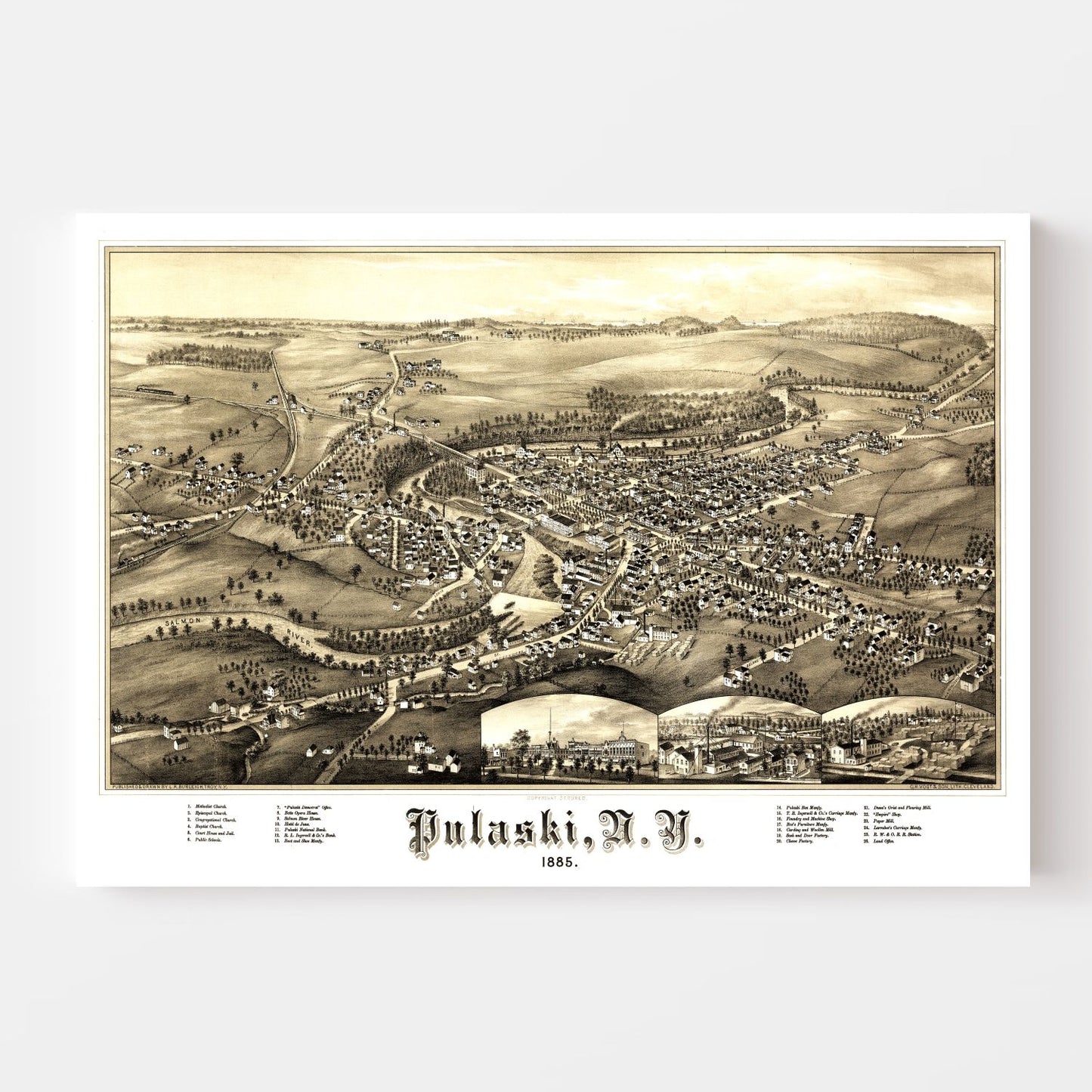 Vintage Map of Pulaski, New York, 1885