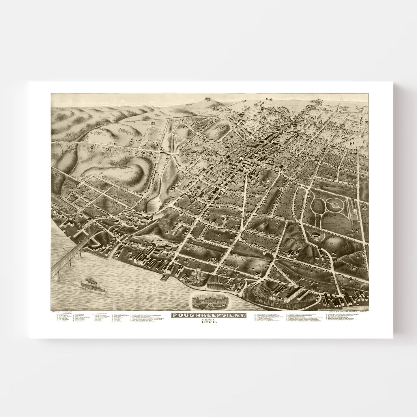 Vintage Map of Poughkeepsie, New York, 1874