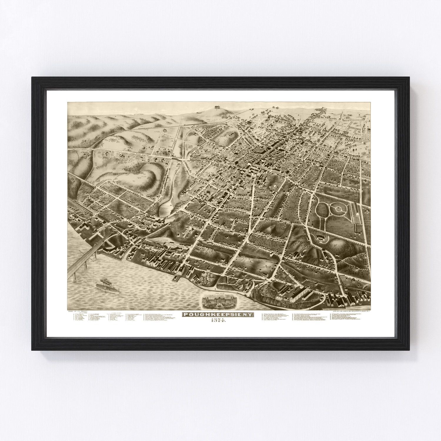 Vintage map of Poughkeepsie, New York, 1874