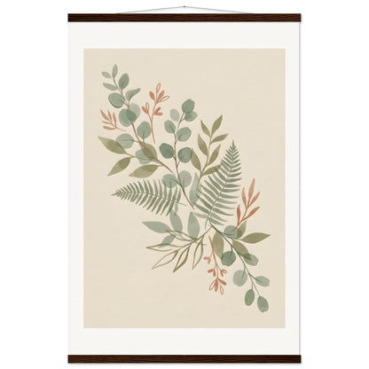 Sage Botanica Boho Botanical Print - 60x90 cm / 24x36″ / Museum-Quality Matte Paper Poster with Hanger - Dark wood wall hanger - Sparkycare