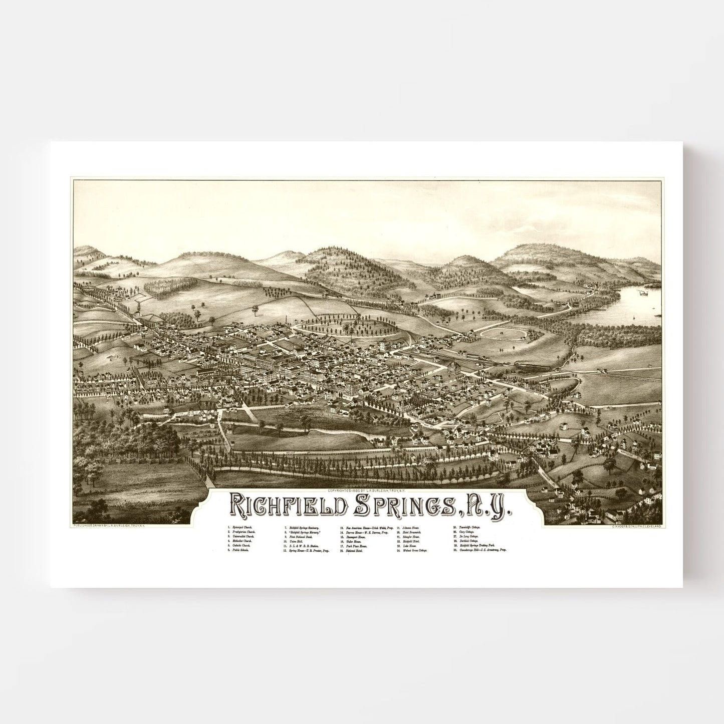 Vintage Map of Richfield Springs, New York, 1885