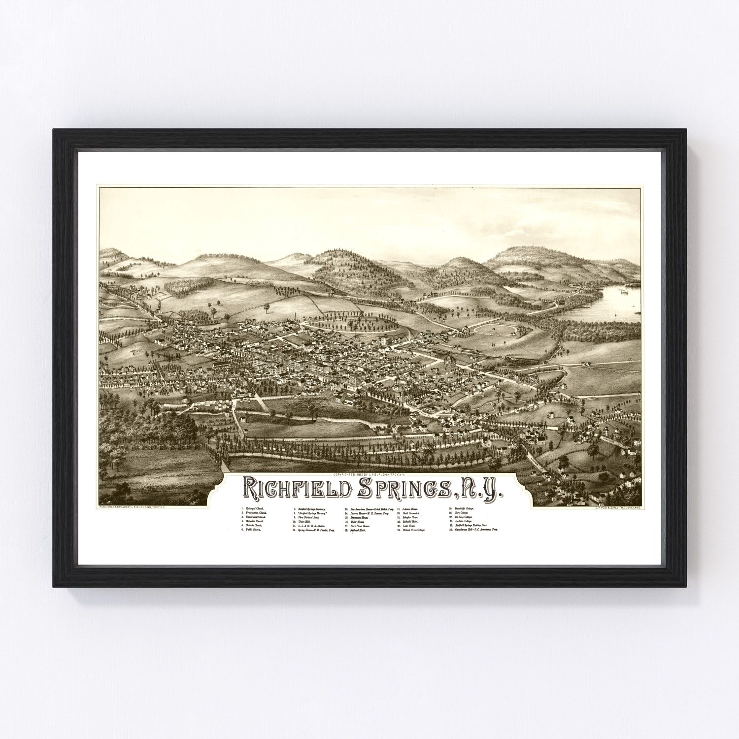 Vintage map of Richfield Springs, New York, 1885