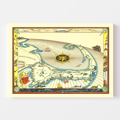 Vintage Map of Cape Cod, Massachusetts, 1938