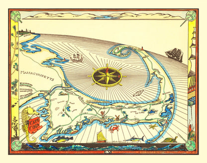 Vintage Map of Cape Cod, Massachusetts, 1938