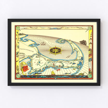 Vintage map of Cape Cod, Massachusetts, 1938, interwar era