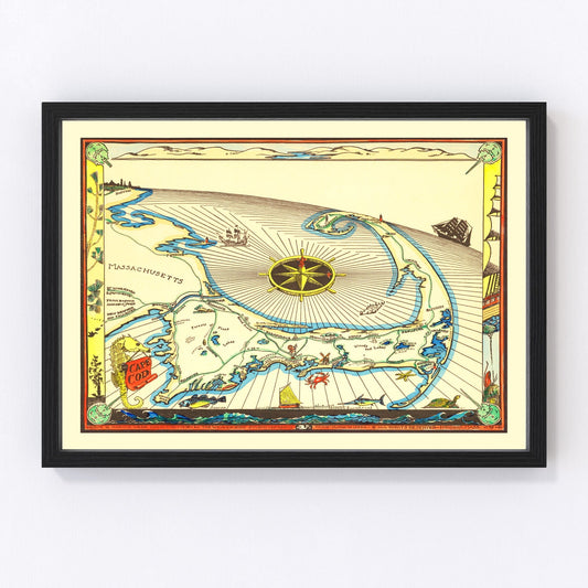 Vintage map of Cape Cod, Massachusetts, 1938, interwar era