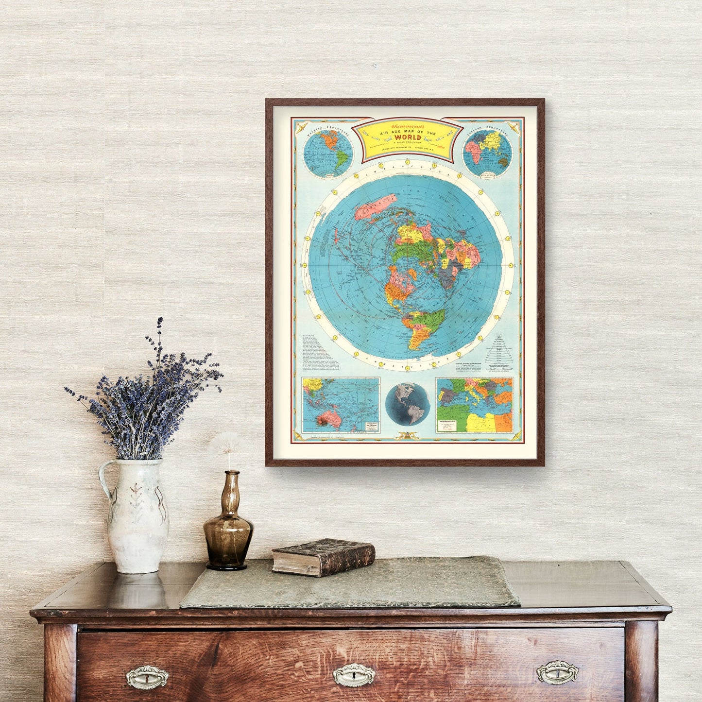 Vintage Air Age Map of the World, 1946