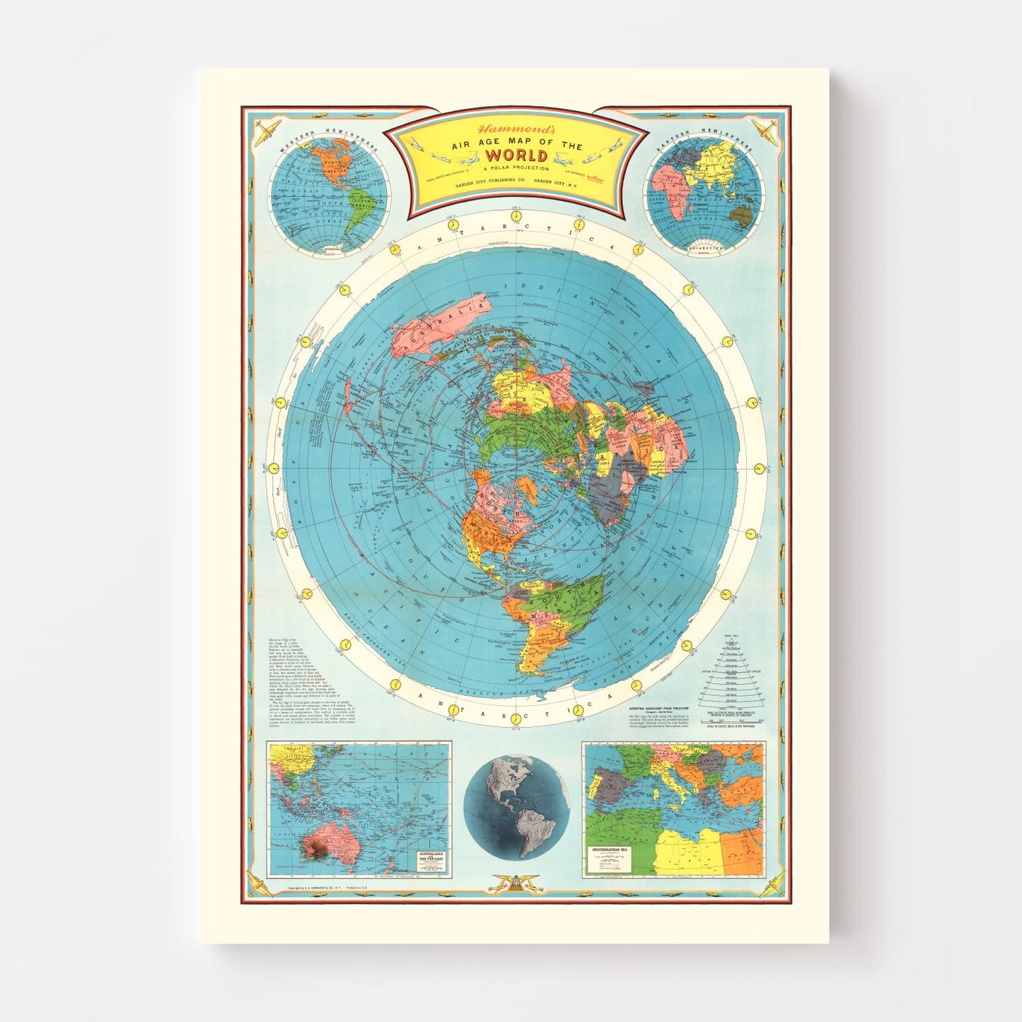 Vintage Air Age Map of the World, 1946