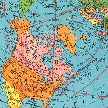 Vintage Air Age Map of the World, 1946