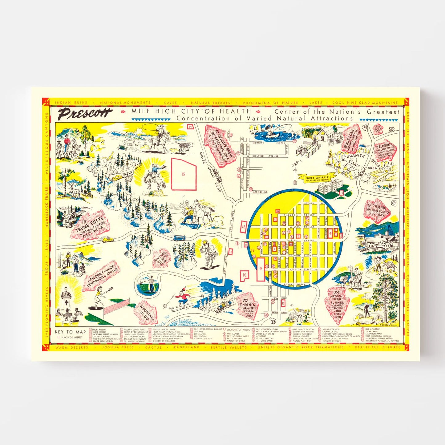 Vintage Map of Prescott, Arizona, 1950