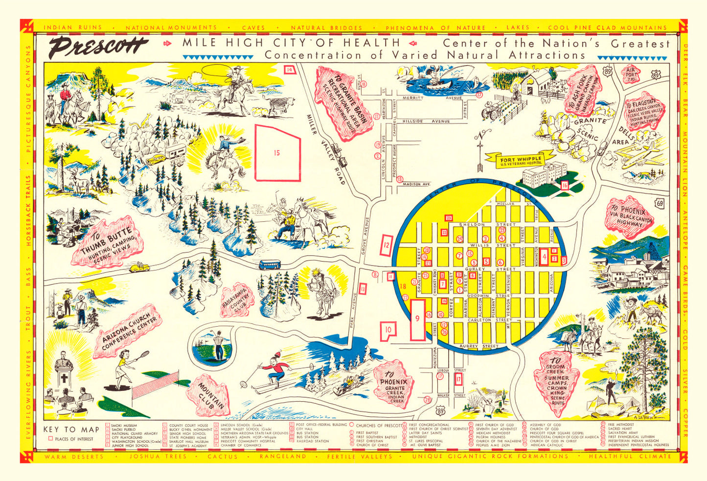 Vintage Map of Prescott, Arizona, 1950
