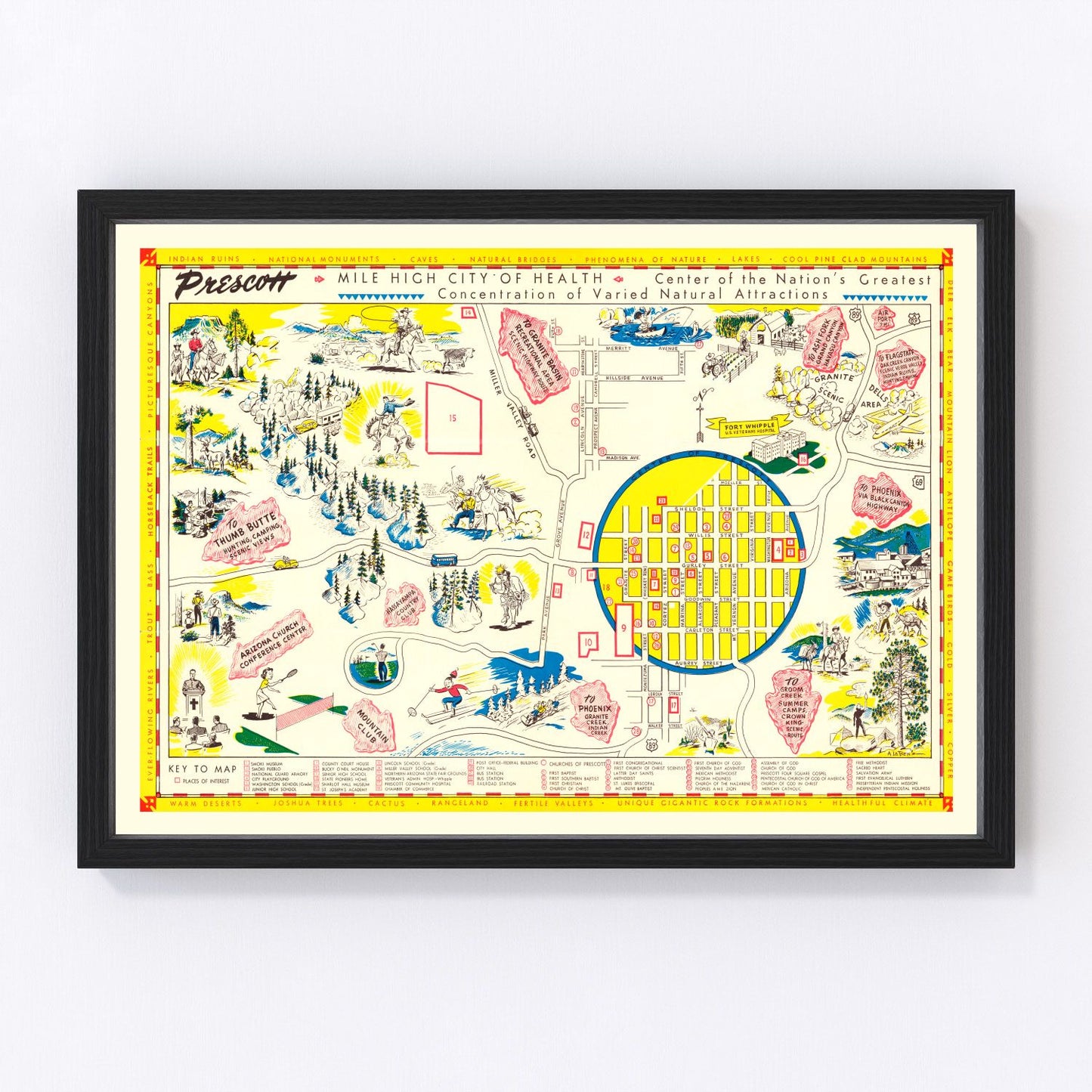 Vintage map of Prescott, Arizona, 1950