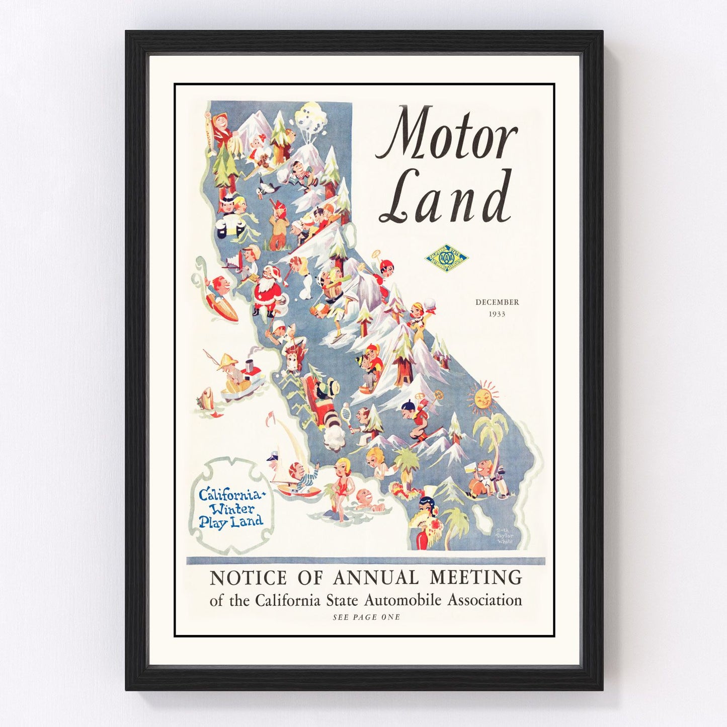 Vintage map of California, 1933, Depression era restored print