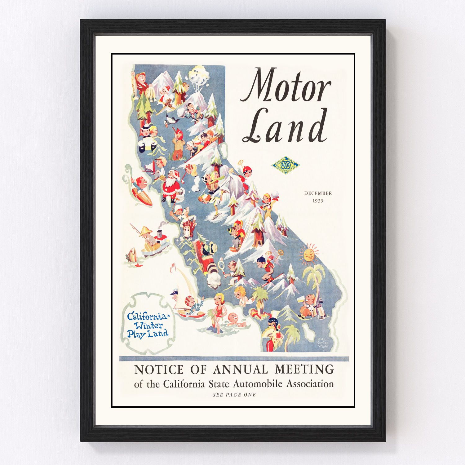 Vintage map of California, 1933, Depression era restored print
