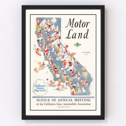 Vintage map of California, 1933, Depression era restored print