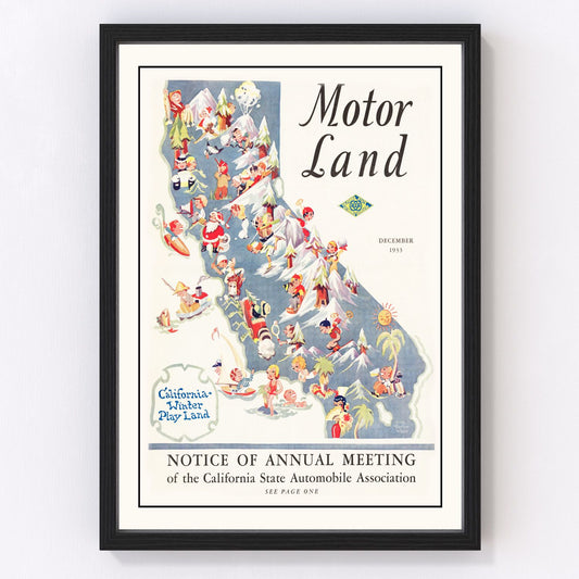 Vintage map of California, 1933, Depression era restored print