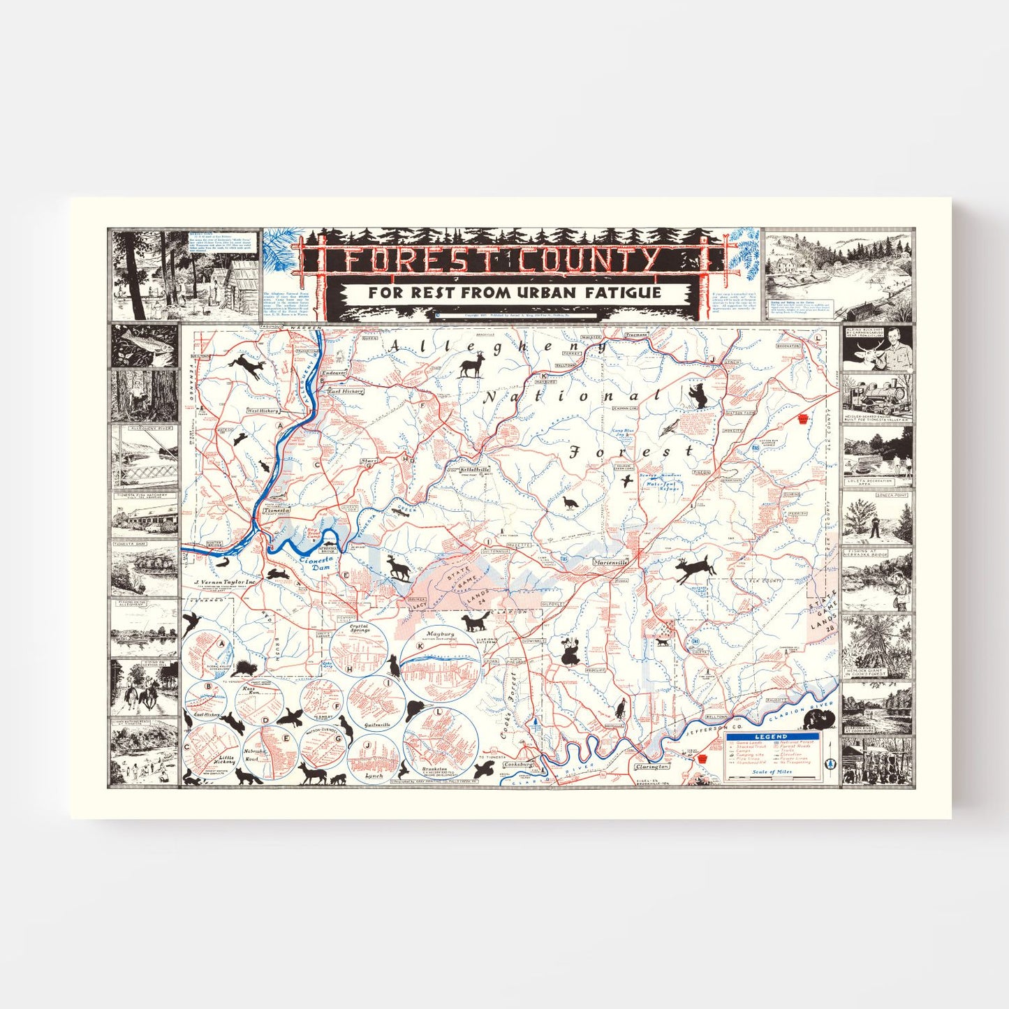Vintage Map of Forest County, California, 1957