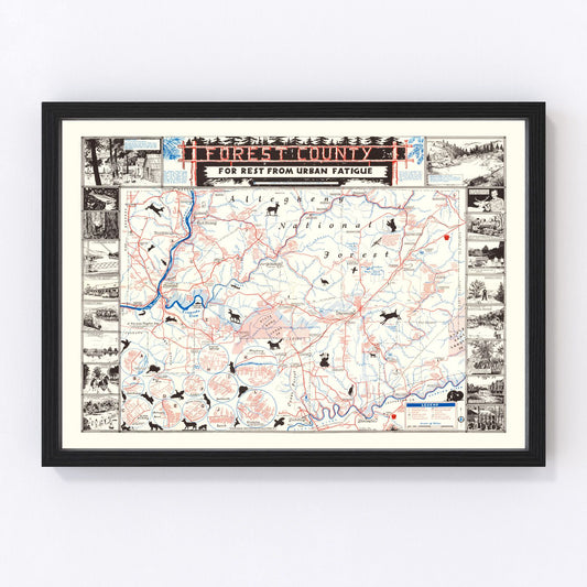 vintage map of Forest County, California, 1957
