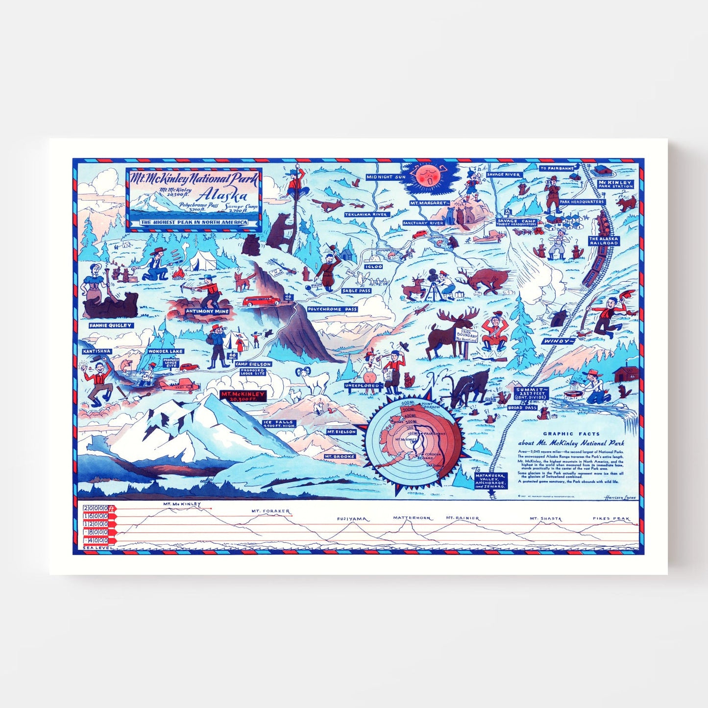 Vintage Map of Mt. McKinley National Park, Alaska, 1937 III