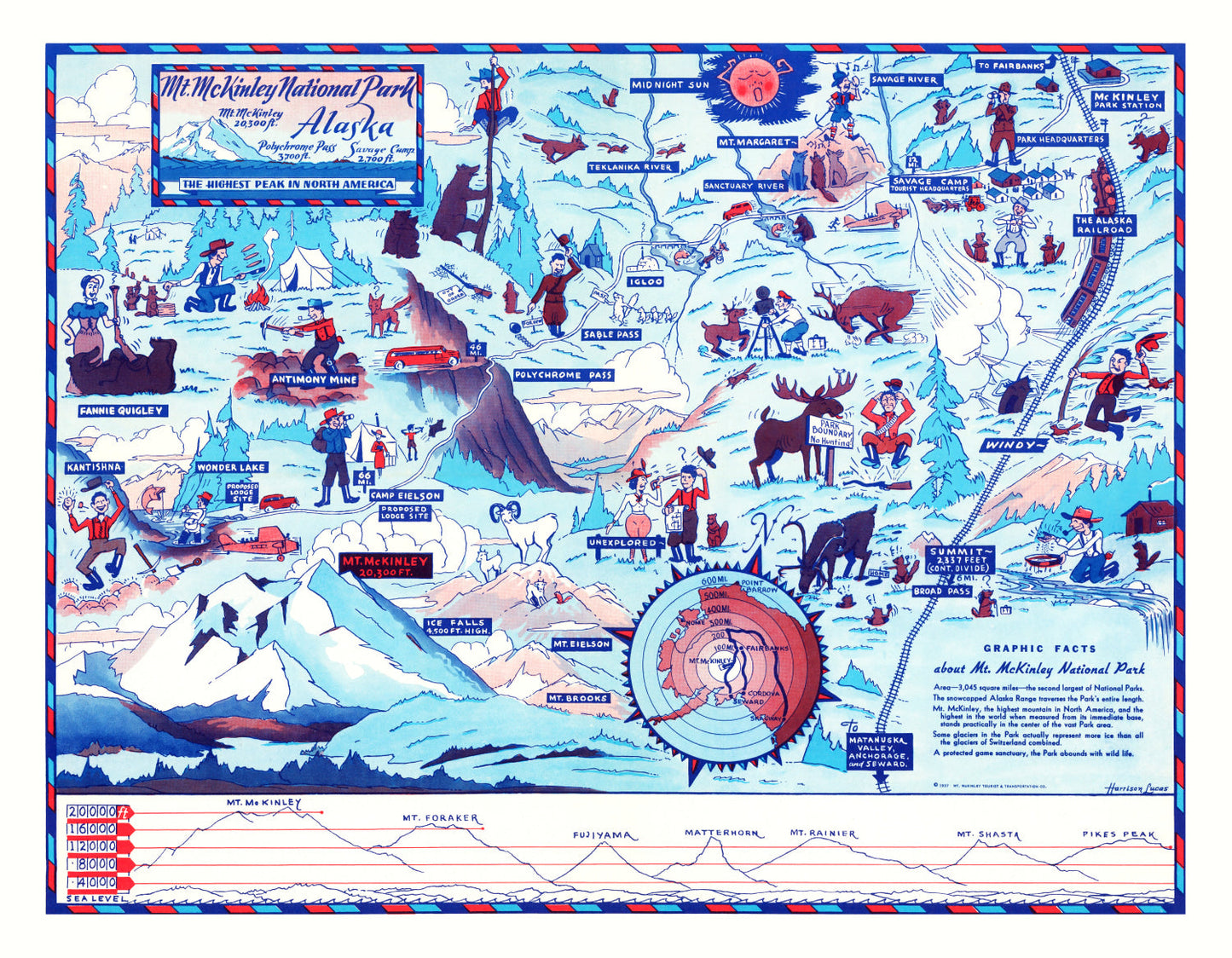 Vintage Map of Mt. McKinley National Park, Alaska, 1937 III