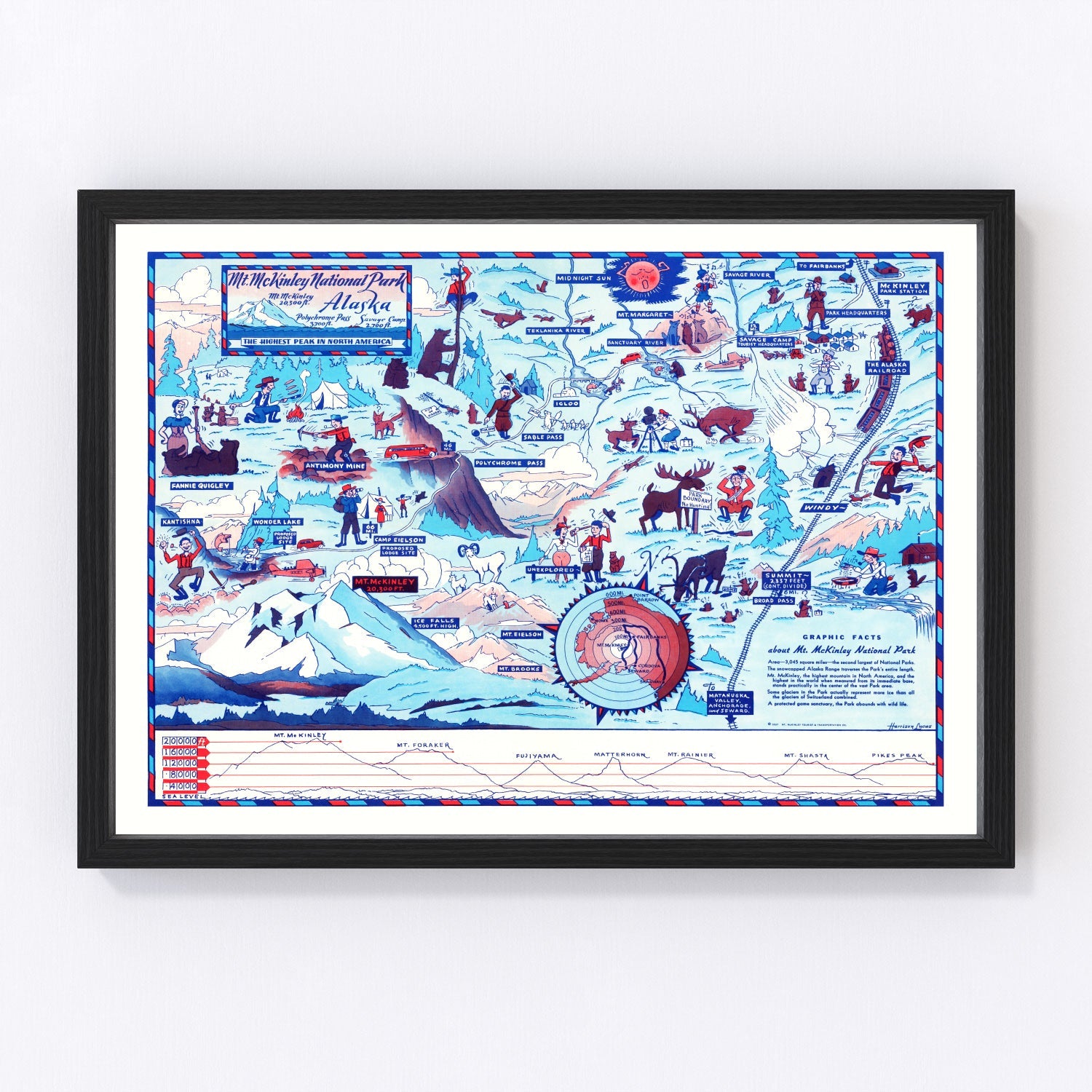 vintage map of Mt. McKinley National Park, Alaska, 1937