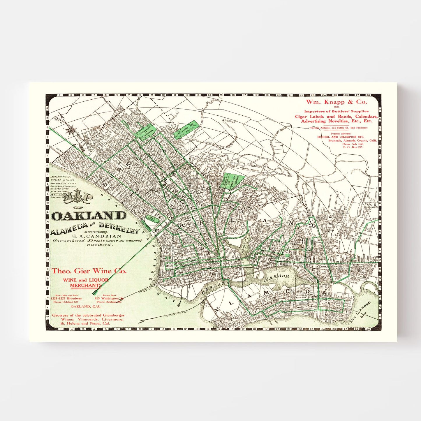 Vintage Map of Oakland, California, 1906
