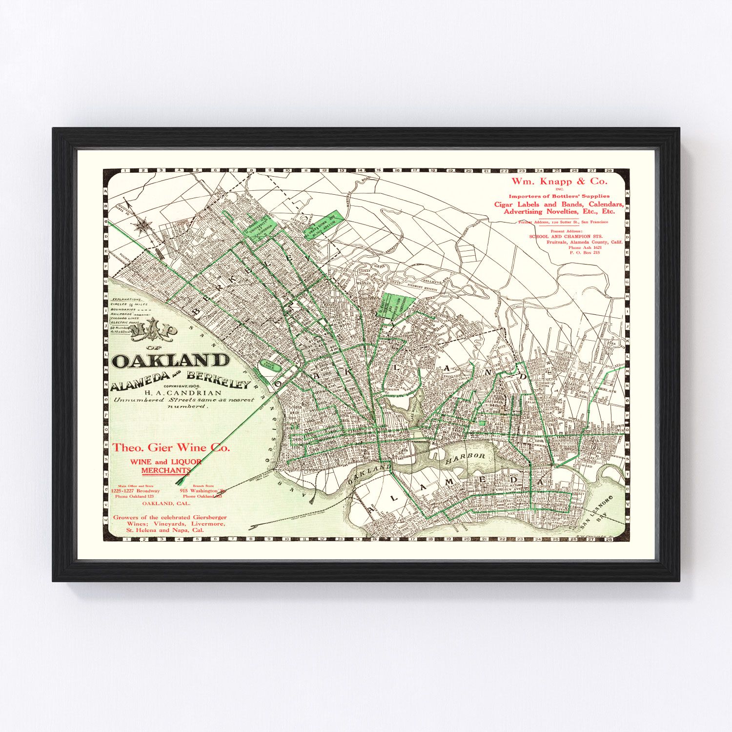 vintage map of Oakland, California, 1906