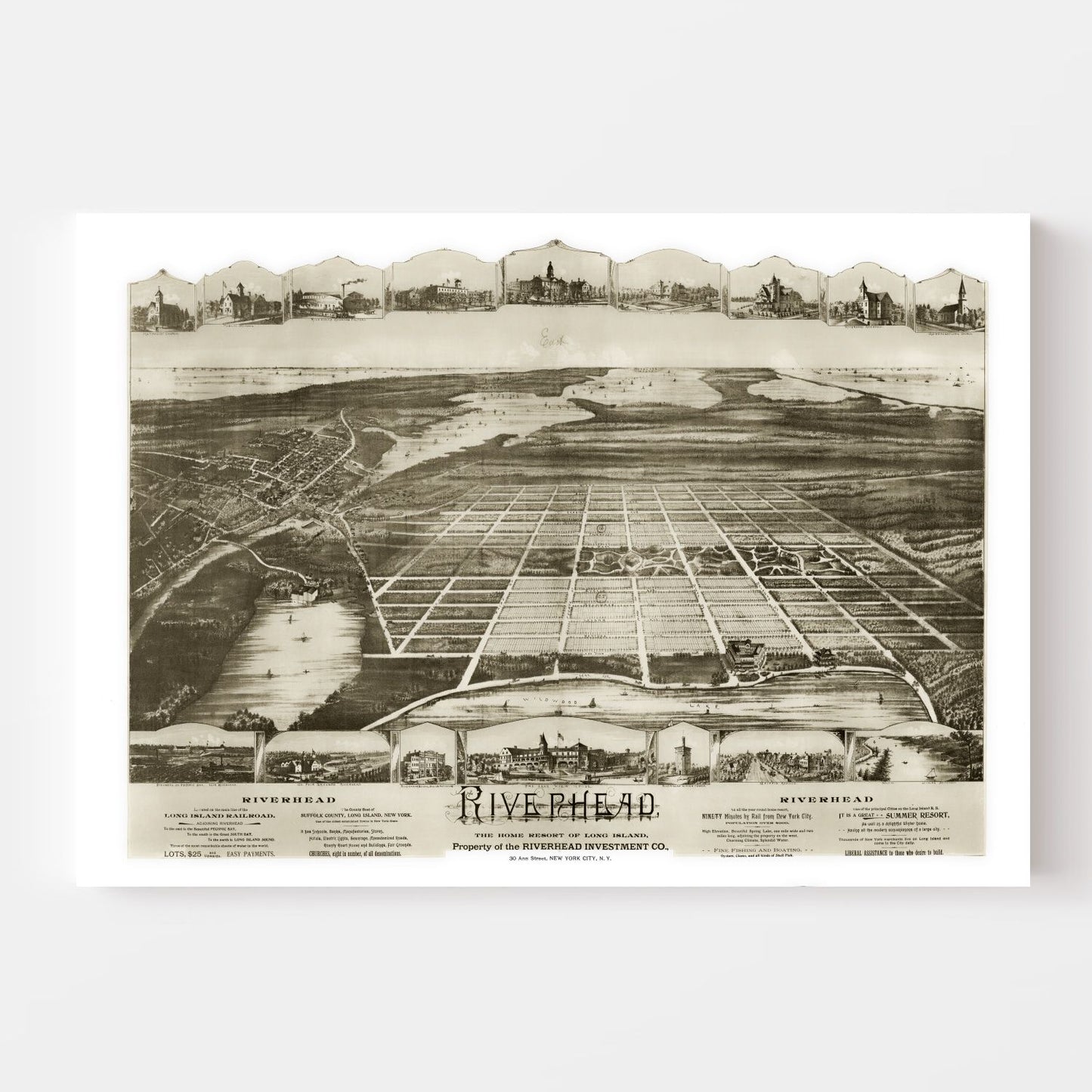 Vintage Map of Riverhead, New York, 1890