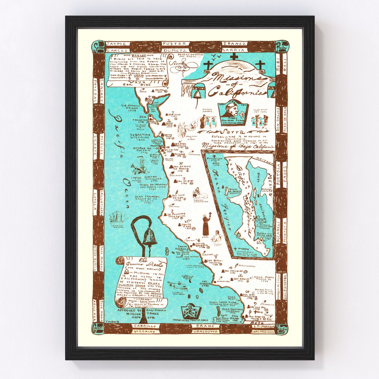 Vintage map of California, 1954, postwar suburbia restored print
