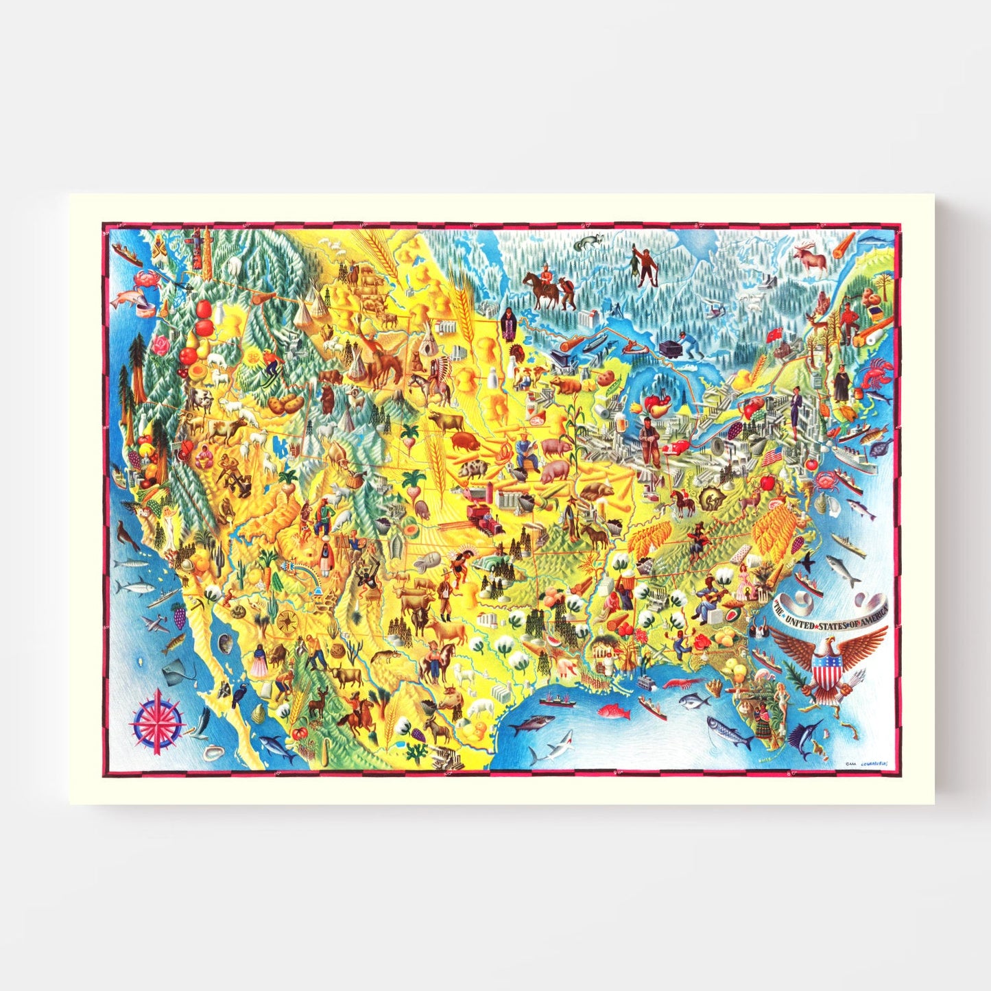 Vintage Pictorial Map of the United States, 1940