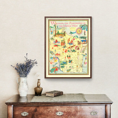 Vintage Map of Wisconsin 1929