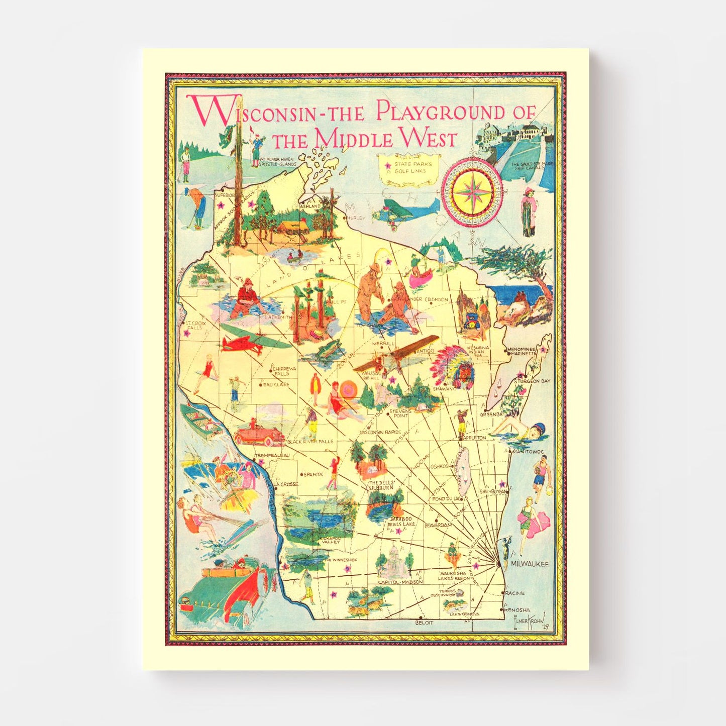 Vintage Map of Wisconsin, 1929