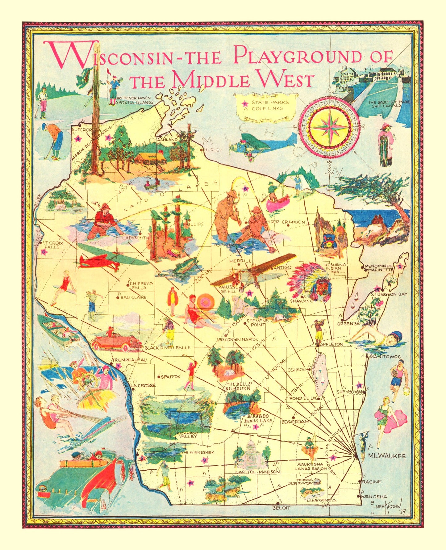 Vintage Map of Wisconsin, 1929