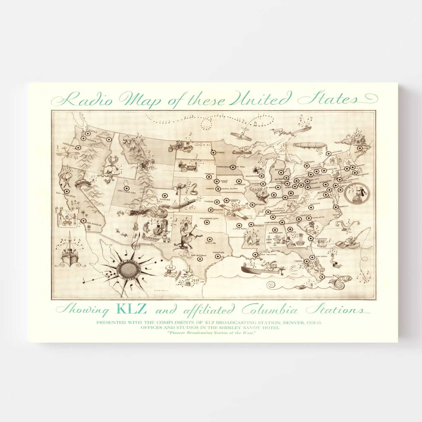 Vintage Radio Map of the United States, 1922